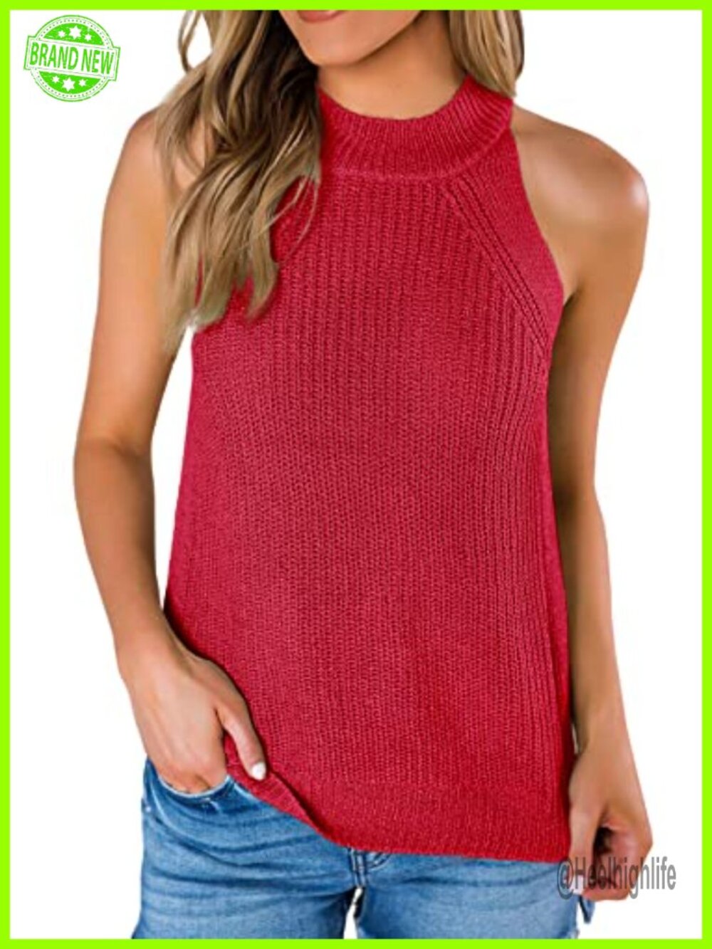 Womens Loose Knit Sleeveless Halter Neck Sweater Tank Top Casual Summer